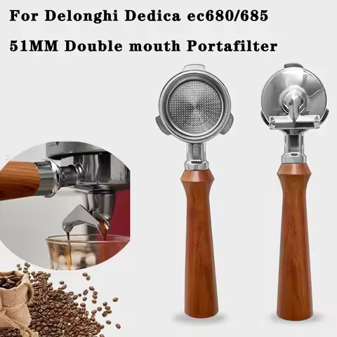 51mm Stainless Steel 3 Ears Portafilter for Delonghi Dedica Ec680/685 Coffee Machine Double Mouth Sp