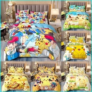 HT1 Pokemon Pikachu Suit Bed Sheet Quilt Cover Pillowcase Premium Quality Bedding Set Washable Home 