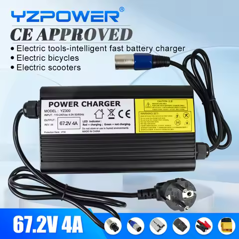 YZPOWER 67.2V 4A Lithium Battery Charger 16S 60V Battery Pack Power Tools Universal Intelligent Fast