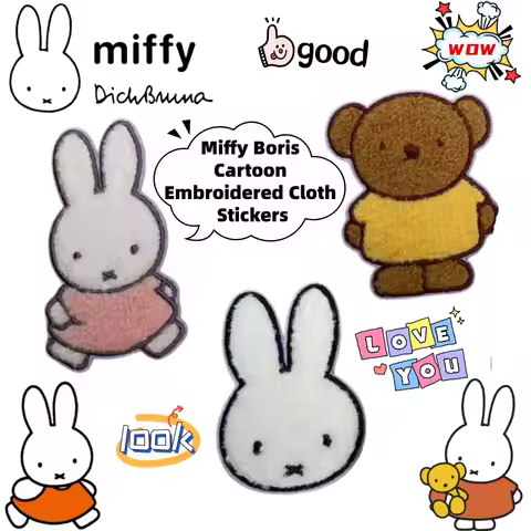 Miffy Boris Cartoon Creative Secondary Embroidery Cloth Stickers Cute Anime Peripheral DIY Decorativ