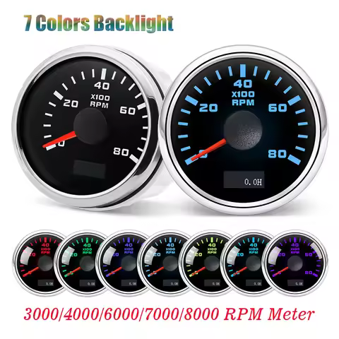 2"52MM Car Gauge 3k 4k 6k 7k 8k RPM Tachometer Digital LCD Waterproof Boat Outboard Taco Hour Meter 