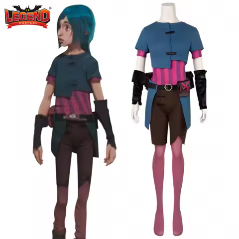 Game LOL Arcane Powder Cosplay Costume Wig Hair Arcane Young Jinx Cosplay Top Pants Set Outfit for W