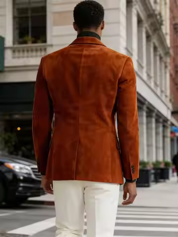 Men's Suede Leather Safari Jacket Premium Casual Bomber Jacket Slim Fit Lightweight Vintage Blazer F