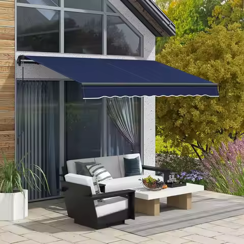 10' x 8' Patio Retractable Awning Sunshade Shelter Aluminum frame, Blue