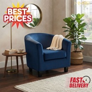 MM99-Scandinavian Nordic Yomi Arm Wing Office Cafe Dining Chair Lounge Sofa Fabric 1 Seater Blue
