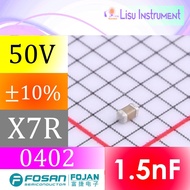 1.5nF 50V X7R ±10% 0402 SMD MLCC Capacitor FOJAN FCC0402B152K500AT