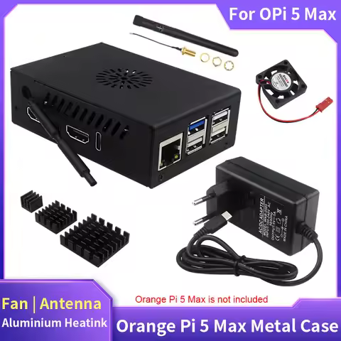 Orange Pi 5 Max Metal Case with Cooling Fan Protective Shell Antenna Heatink Optional Active Passive