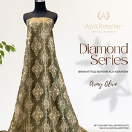 Bahan Kain Brokat Mewah Tile Bordir Etnik Keraton Diamond Warna Army Semi Olive