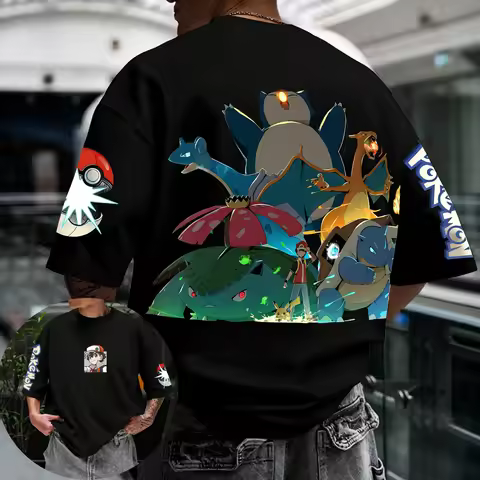 Men's T-Shirt Pokemon Anime Group Graphic Tee Soft Cotton Casual Streetwear for Daily Wear Home Gym 