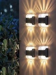 4入組戶外太陽能上下方牆洗燈 - 防水LED圍欄燈，適用於庭院、花園、草坪、露台和車道 - 為更明亮的庭院營造燈光效果與美化通道景觀之戶外燈飾