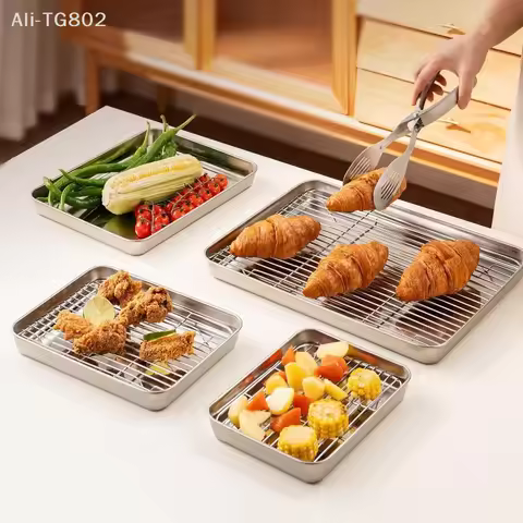 Neosfg Stainless Steel Baking With Removable Wire Rack BBQ For Even Heat Distribution And Food Prese