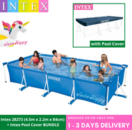 SwimHappy INTEX Pool (Size: 4.5m x 2.2m x 84cm) + Pool Cover BUNDLE  (Tags: Intex Rectangular Frame 
