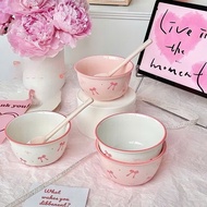 Cute Porcelain Bowls with Pretty Bows, Happy Pig Pink Pig, Buttermilk, Panda Set of 2 Cute Bowls and
