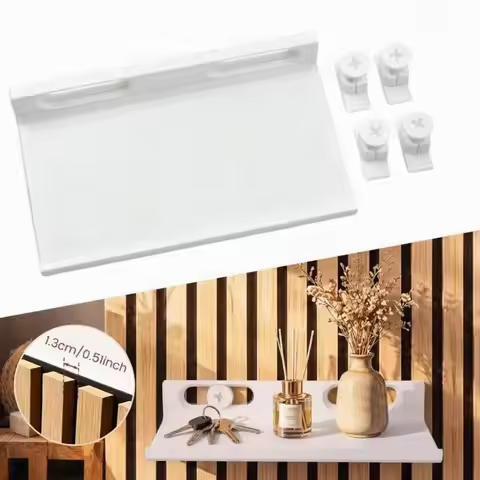 No Drill Acoustic Panel Shelf Floating Damage-Free Slat Wall Shelf Metal Screw Repositionable Floati