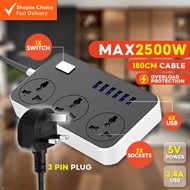 6 USB + 3 Universal Power Strip | Multi Plug Extension Socket | Surge Protection | 2 USB 4 Socket | 