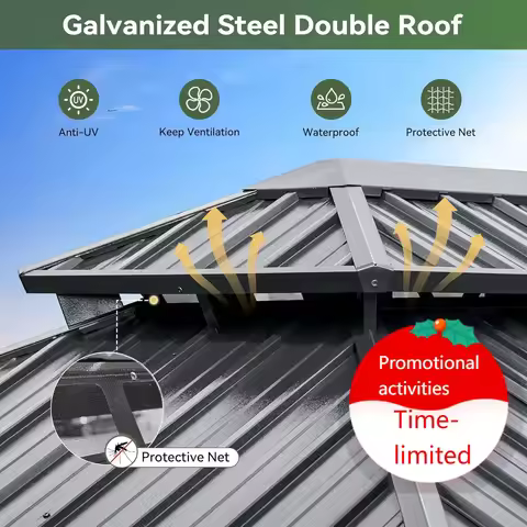 Hot salesHardtop Gazebo 10x12, Aluminum Frame Canopy with Double Galvanized Steel Roof, Outdoor Gaze