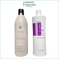 Combo of anti-yellowing purple shampoo and purple conditioner for bleached hair care Fanola No Yello