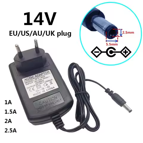 14V 1A 1.5A 2A 2.5A Power Adapter AC 100-240V to DC 14 Volt 2500mA Switch Supply Converter US AU UK 