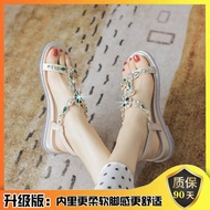 Giày Sandal Đế Xuồng Đế Bằng Phong Cách Bohemian Mùa Hè Cho Nữ Giày Đế Cao Su Đế Tròn Thường Ngày Gi