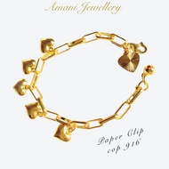 Gelang Tangan Paper Clip cop 916 Emas Korea Persis ori 💯 Gold plated jewellery bracelet