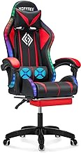 VANSPACE Massage Gaming Chair with LED RGB Lights and Footrest Ergonomic Computer Gaming Chair with High Back Video Game Chair with Adjustable Lumbar Support Red and Black