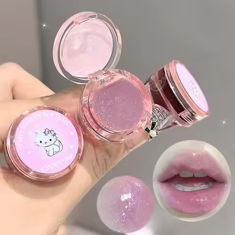 Diamond Crystal Glitter Lip Gloss Matte Red Brown Color Lip Tint Cute Cat Ring Lip Gloss Moisturizer