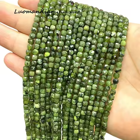 4-5mm Natural Stone Faceted Square AA Green Canada Jade Jasper Loose Cube Spacer Beads for Jewelry M