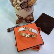 HERMES Clic H經典白金窄版琺瑯手環