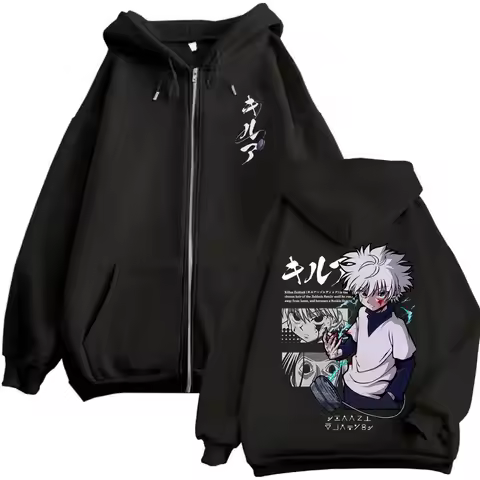 Anime Hunter X Hunter Zipper Hoodie Killua Zoldyck Graphic Hoodies Men Women Vintage Oversized Fleec