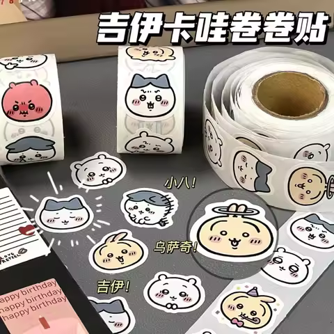 Cute Chiikawa Roll Stickers Kawaii Hachiware Usagi Momonga Cartoon Waterproof Decals For Journaling 