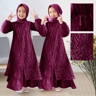 Shela Kid Dress Muslim Brukat Tulle Bordir Lapis Satin Gamis Kondangan Usia 3-14Th Gamis Pesta Anak