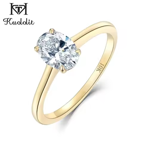 Kuololit 585 14K Yellow Gold 1.5CT 1.0CT Moissanite Ring for Women Ova Solitaire Ring Engagement Moi