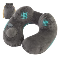 Neck pillow, travel pillow, U-shaped neck pillow for travel, airplane, portable pillow, inflatable pillow, air pillow, PVC travel handy goods, convenient to carry, with storage bag for office, travel, gray.
