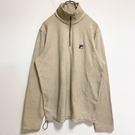 古著 FILA 長袖半拉鍊羊毛夾克，單點刺繡，高領，象牙色，M 碼，適合秋冬穿著。