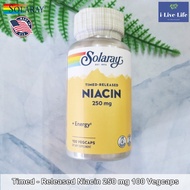 ไนอะซิน วิตามินบี 3 Timed-Released Niacin 250 mg 100 VegCaps - Solaray