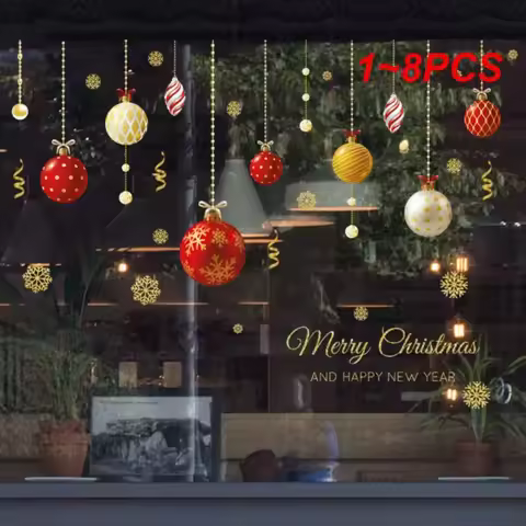 1~8PCS Christmas Window Stickers Xmas Ball Mirror Stickers Wall Ornaments Merry Christmas Decoration