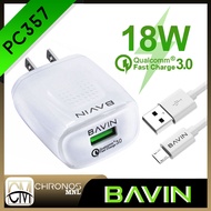 Chronos | BAVIN PC357 Fast Charging Wall Charger Adapter 3.1A 18W Supported Qualcomm 3.0 For OPPO Realme 5, Huawei Nova 5T,P30 P20 P10, P30 Mate 20,Samsung Note 10 iPh 11 X XS 6 6S 7 8 plus Micro Lightning TYPE-C