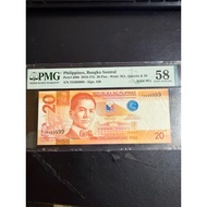 Philippines  Bangko Sentral 20Piso S/N TD99999 (Solid#9)
