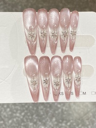 False Nails Cat Eye Design Full Zirconia White Beauty Nail Patches Handmade Wearable Clear Pure Desi