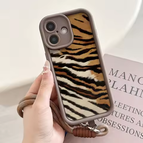 Tiger Stripe Pattern Lanyard Case For Xiaomi Poco X7 F7 F8 X8 M7 M8 X6 M6 F6 F5 X5 Pro C55 C50 51 65