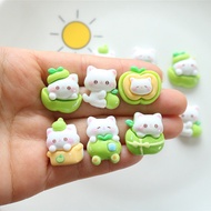Set of 6 lovely green apple cat charms, 3D charms, DIY, Jitbitz in many designs - decorate sandals, 
