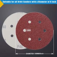30pcs 150MM 6 Inch 6 Hole Hook And Loop Sanding Discs Random Orbit Sander Sandpaper 60/80/100/120/15