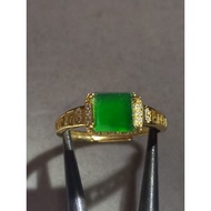 #J941 100% Natural Grade A Icy Green Jade Jadeite Adjustable Ring H7.1m Yellow Gold Silver