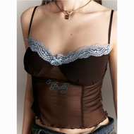 y2k y2k Top Millennium Style American Street Letters Hot Diamond Gauze Lace Stitching Vest Dress Nic