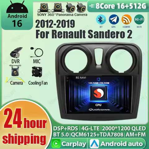 Android 16 Car Radio Auto For Renault Logan 2 Sandero 2 2012 - 2019 Multimedia Player Wireless Carpl