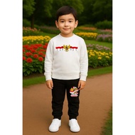 MERAH Boys' Sweater and Jogger Suit for the Republic of Indonesia 80th August 17th Suit Red and Whit