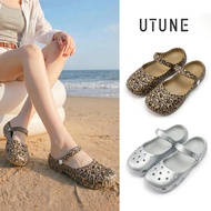 UTUNE Leopard Print Vintage Mary Jane Clog Sandals Women Flat Beach Sandals Slip-On Comfortable Non-