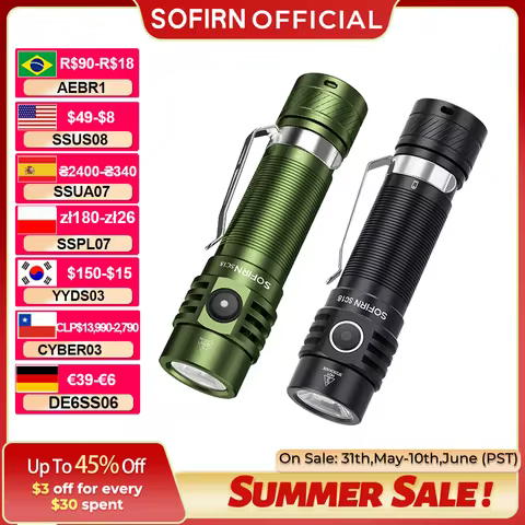 Sofirn SC18 1800lm EDC Flashlight USB C Rechargeable SST40 LED 18650 Torch TIR Optics Lens Lantern w