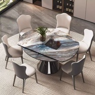 【100%全新】dining table微晶石高端餐桌家用可旋轉伸縮折疊圓桌家用圓形可伸縮兩用#餐桌 #dining table