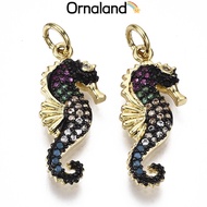 2pcs Brass Micro Pave Cubic Zirconia Pendants with Jump Ring Nickel Free Sea Horse Shape Colorful  g